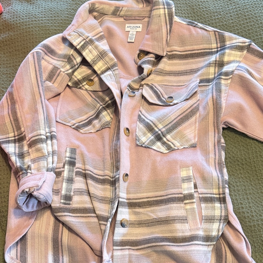Arizona Jean Company Pink Beige Plaid Shacket